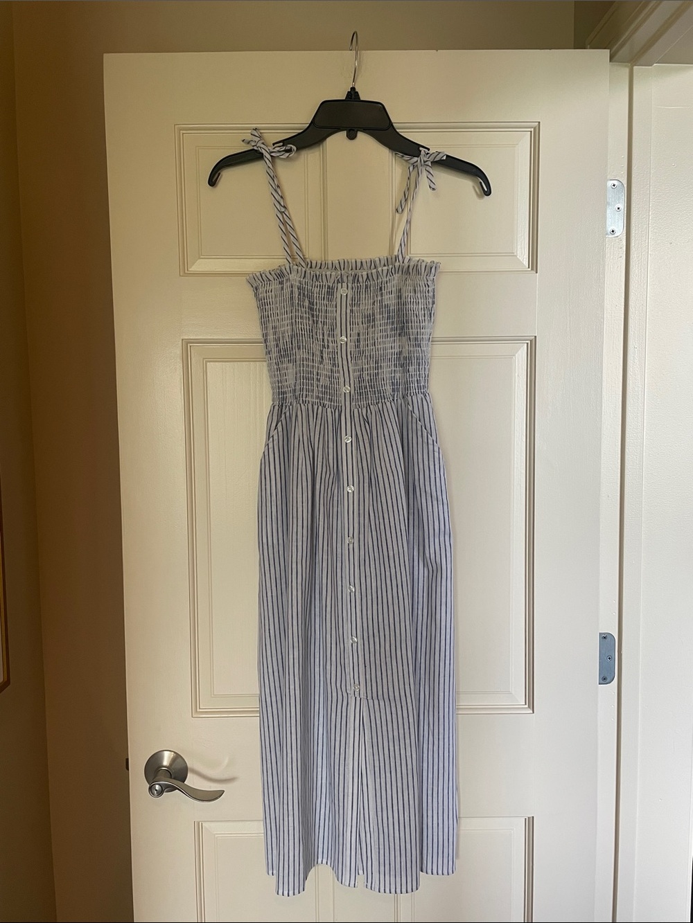 BB Dakota by Steve Madden Blue & White Striped Tie-Shoulder Midi Dress